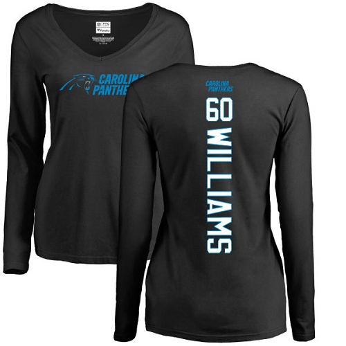 Carolina Panthers Black Women Daryl Williams Backer Slim Fit NFL Football #60 Long Sleeve T Shirt->women nfl jersey->Women Jersey